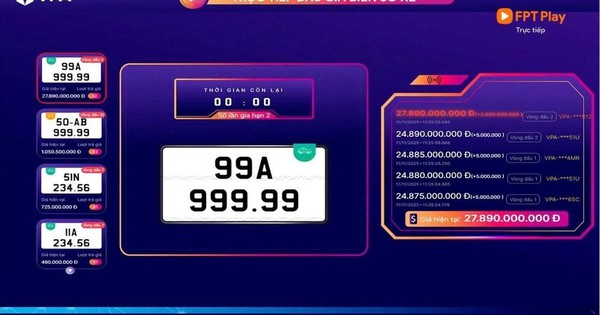 Biển ô tô ‘ngũ quý’ 99A-999.99 trúng đấu giá gần 28 tỷ